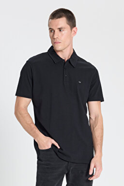 Regular Fit Normal Kesim Siyah Polo Yaka Tişört - Black-W241648001