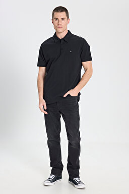 Regular Fit Normal Kesim Siyah Polo Yaka Tişört - Black-W241648001 (görsel 3)