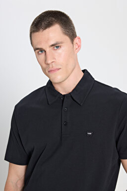 Regular Fit Normal Kesim Siyah Polo Yaka Tişört - Black-W241648001 (görsel 4)