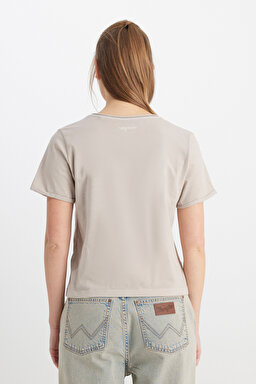 Regular Fit Normal Kesim V Yaka %100 Pamuk Bej Tişört - Beige-W241664614 (görsel 5)