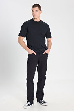 Regular Fit Normal Kesim Bisiklet Yaka %100 Pamuk Siyah Tişört - Black-W241673301 (görsel 3)