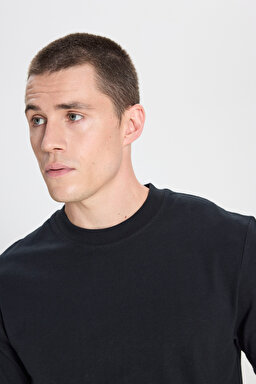 Regular Fit Normal Kesim Bisiklet Yaka %100 Pamuk Siyah Tişört - Black-W241673301 (görsel 4)