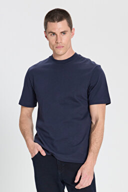 Regular Fit Normal Kesim Bisiklet Yaka %100 Pamuk Lacivert Tişört - Navy-W241673410