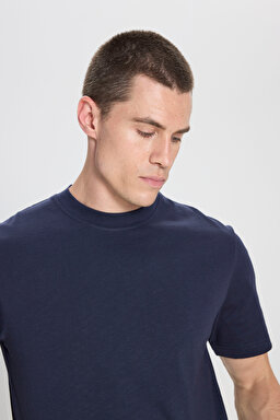 Regular Fit Normal Kesim Bisiklet Yaka %100 Pamuk Lacivert Tişört - Navy-W241673410 (görsel 4)