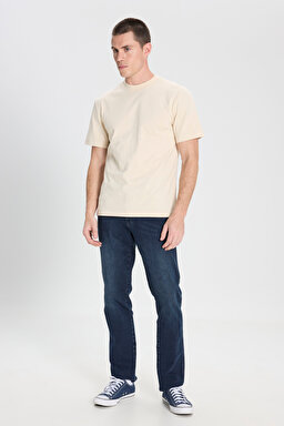Regular Fit Normal Kesim Bisiklet Yaka %100 Pamuk Bej Tişört - Beige-W241673614 (görsel 4)