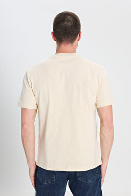 Regular Fit Normal Kesim Bisiklet Yaka %100 Pamuk Bej Tişört - Beige-W241673614 (görsel 6)