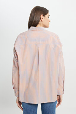 Loose Fit Rahat Kesim %100 Pamuk Bej Gömlek - Beige-W242194614 (görsel 5)