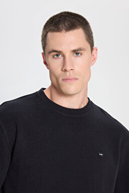 Regular Fit Normal Kesim Bisiklet Yaka Siyah Sweatshirt - Black-W242262001 (görsel 4)