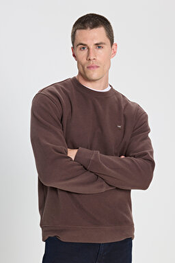 Regular Fit Normal Kesim Bisiklet Yaka Koyu Kahverengi Sweatshirt - Dark Brown-W242262024