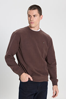 Regular Fit Normal Kesim Bisiklet Yaka Koyu Kahverengi Sweatshirt - Dark Brown-W242262024 (görsel 2)