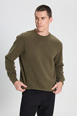 Regular Fit Normal Kesim Bisiklet Yaka Haki Sweatshirt - Khaki-W242262801 (görsel 2)