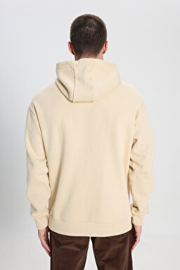Relaxed Fit Geniş Kesim Kapüşonlu İçi Polarlı Bej Sweatshirt - Beige-W242279614 (görsel 5)