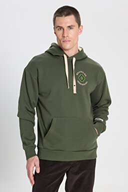 Relaxed Fit Geniş Kesim Kapüşonlu İçi Polarlı Haki Sweatshirt - Khaki-W242279801