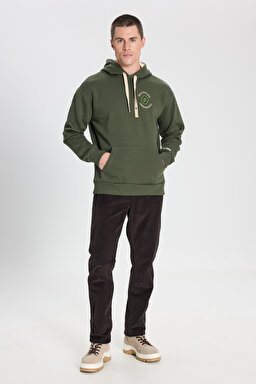 Relaxed Fit Geniş Kesim Kapüşonlu İçi Polarlı Haki Sweatshirt - Khaki-W242279801 (görsel 3)