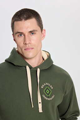 Relaxed Fit Geniş Kesim Kapüşonlu İçi Polarlı Haki Sweatshirt - Khaki-W242279801 (görsel 4)
