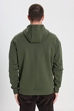 Relaxed Fit Geniş Kesim Kapüşonlu İçi Polarlı Haki Sweatshirt - Khaki-W242279801 (görsel 5)