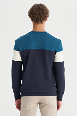 Regular Fit Normal Kesim Bisiklet Yaka İçi Polarlı Petrol Rengi Sweatshirt - Petrol-W242284405 (görsel 5)