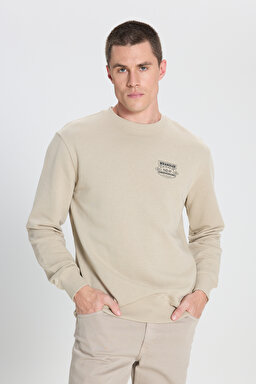 Regular Fit Normal Kesim Bisiklet Yaka Taş Rengi Sweatshirt - Stone-W242338013