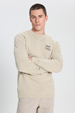 Regular Fit Normal Kesim Bisiklet Yaka Taş Rengi Sweatshirt - Stone-W242338013 (görsel 4)