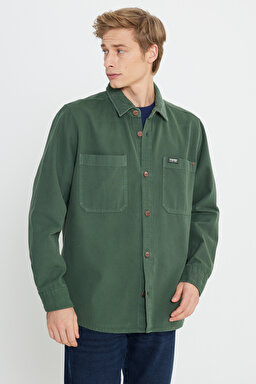 Relaxed Fit Geniş Kesim %100 Pamuk Vizon Gömlek - Vizon-W242419208