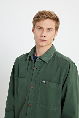 Relaxed Fit Geniş Kesim %100 Pamuk Vizon Gömlek - Vizon-W242419208 (görsel 4)
