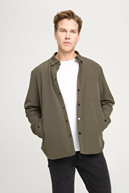 Loose Fit Rahat Kesim Haki Gömlek Ceket - Khaki-W242423801