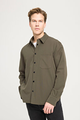 Loose Fit Rahat Kesim Haki Gömlek Ceket - Khaki-W242423801 (görsel 2)