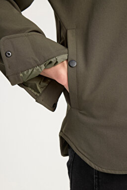 Loose Fit Rahat Kesim Haki Gömlek Ceket - Khaki-W242423801 (görsel 4)