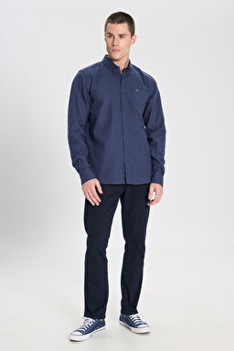 Regular Fit Normal Kesim %100 Pamuk Lacivert Gömlek - Navy-W242430410 (görsel 3)