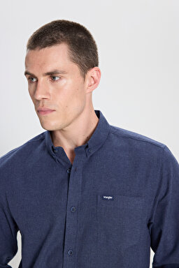 Regular Fit Normal Kesim %100 Pamuk Lacivert Gömlek - Navy-W242430410 (görsel 4)