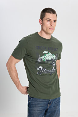Regular Fit Normal Kesim Bisiklet Yaka %100 Pamuk Haki Tişört - Khaki-W242437801 (görsel 2)