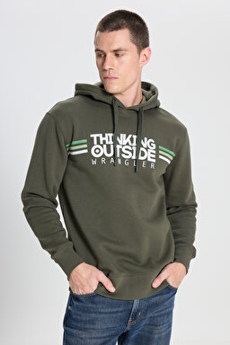 Regular Fit Normal Kesim Kapüşonlu İçi Polarlı Haki Sweatshirt - Khaki-W242443801 (görsel 2)