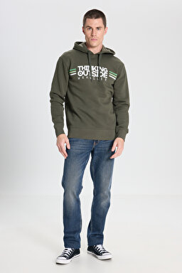 Regular Fit Normal Kesim Kapüşonlu İçi Polarlı Haki Sweatshirt - Khaki-W242443801 (görsel 3)