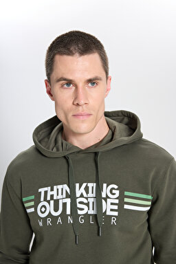 Regular Fit Normal Kesim Kapüşonlu İçi Polarlı Haki Sweatshirt - Khaki-W242443801 (görsel 4)