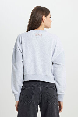 Relaxed Fit Geniş Kesim Bisiklet Yaka Gri Melanj Sweatshirt - Gray Melange-W242451036 (görsel 7)