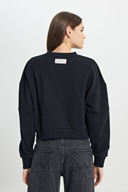 Relaxed Fit Geniş Kesim Bisiket Yaka Antrasit Sweatshirt - Faded Black-W242451XV6 (görsel 6)