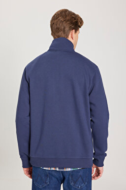 Regular Fit Normal Kesim Fermuarlı Yaka İçi Polarlı Lacivert Sweatshirt - Navy-W242471410 (görsel 5)