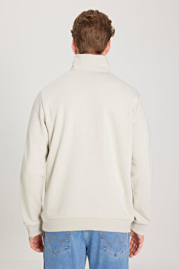 Regular Fit Normal Kesim Fermuarlı Yaka İçi Polarlı Bej Sweatshirt - Beige-W242471614 (görsel 6)