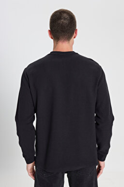 Regular Fit Normal Kesim Bisiklet Yaka %100 Pamuk Siyah Sweatshirt - Black-W242501001 (görsel 5)