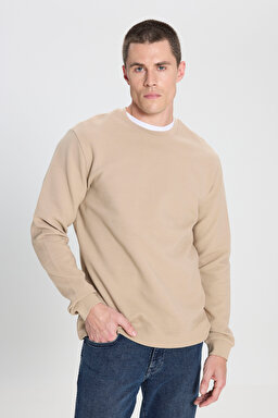 Regular Fit Normal Kesim Bisiklet Yaka %100 Pamuk Bej Sweatshirt - Beige-W242501614