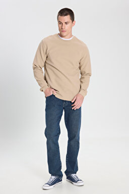 Regular Fit Normal Kesim Bisiklet Yaka %100 Pamuk Bej Sweatshirt - Beige-W242501614 (görsel 3)
