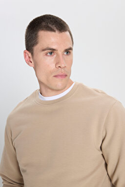 Regular Fit Normal Kesim Bisiklet Yaka %100 Pamuk Bej Sweatshirt - Beige-W242501614 (görsel 4)