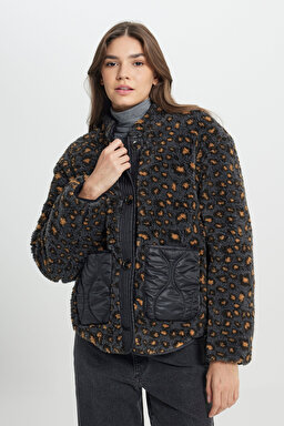 Loose Fit Rahat Kesim Çift Taraflı Antrasit Bomber Ceket - Anthracite-W242551003 (görsel 2)