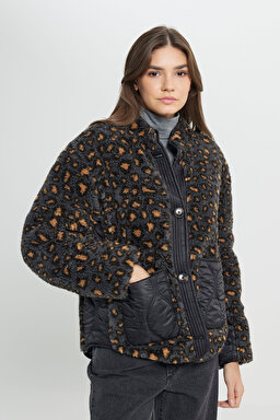Loose Fit Rahat Kesim Çift Taraflı Antrasit Bomber Ceket - Anthracite-W242551003 (görsel 4)