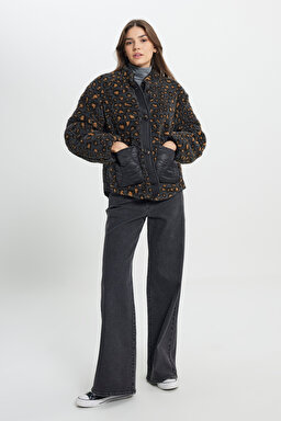 Loose Fit Rahat Kesim Çift Taraflı Antrasit Bomber Ceket - Anthracite-W242551003 (görsel 5)