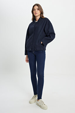Loose Fit Rahat Kesim Lacivert Bomber Ceket - Navy-W242555410 (görsel 4)