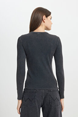 Slim Fit Dar Kesim Bisiklet Yaka Siyah Tişört - Black-W242576001 (görsel 5)