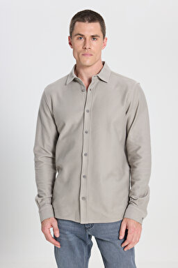 Regular Fit Normal Kesim %100 Pamuk Taş Rengi Gömlek - Stone-W242585013