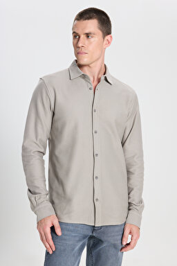 Regular Fit Normal Kesim %100 Pamuk Taş Rengi Gömlek - Stone-W242585013 (görsel 2)