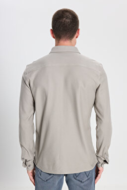 Regular Fit Normal Kesim %100 Pamuk Taş Rengi Gömlek - Stone-W242585013 (görsel 5)